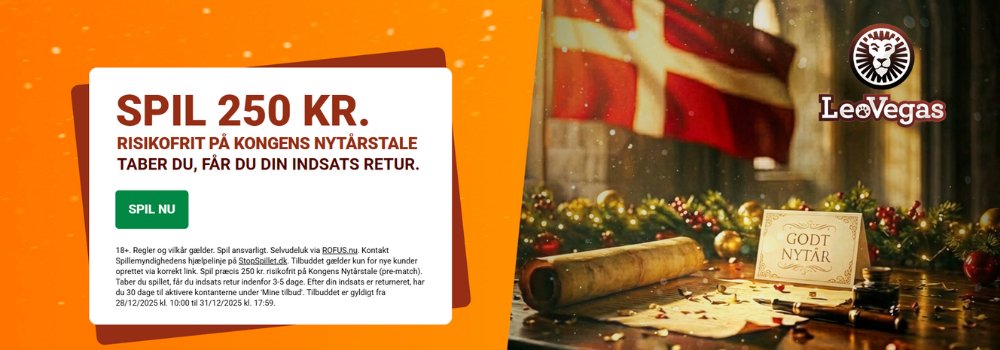 Risikofrit spil til odds på Kongens nytårstale 2025 hos LeoVegas