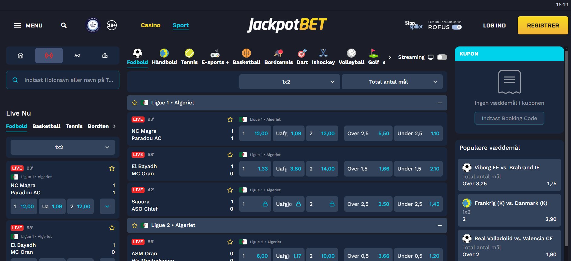 Jackpotbet live betting